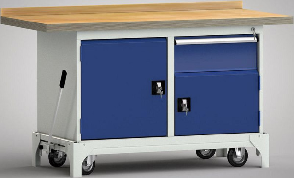 KLW Fahrbare Profi-Werkbank - 1500 x 700 x 871 mm L x B x H, links Tür 550 mm, rechts 200EA/Tür 350 mm, WP782N-1500M45-E7064