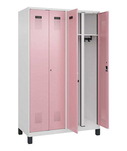 C+P Schwarz-Weiß-Spind Evolo PLUS, mit Füßen, 4 Abteile, 1950x1200x500mm, 9016/3015 Hellrosa, Abteilbreite 300 mm, Schlüssel 2, 049012-40 S10045