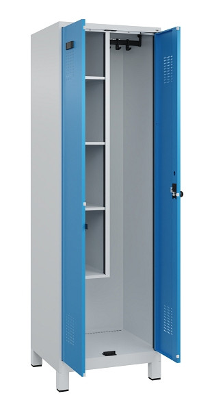 C+P Putzmittel-Spind Evolo PLUS, mit Füßen, 2 Abteile, 1950x600x500mm, 7035/501, Frontfarbe RAL 5012 Lichtblau, Drehriegel, 049110-00 S10007