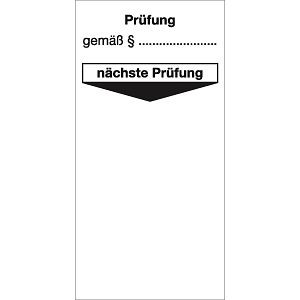 Moedel Grundplakette Prüfung gemäß § nächste Prüfung, Folie, 40x80 mm, VE: 10 Stück/Bogen, 52934