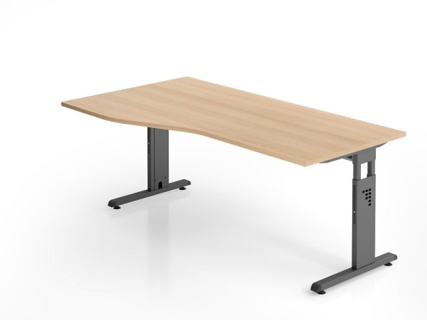 Hammerbacher Schreibtisch OS18, 180 x 100/80cm, Platte: Eiche, 25 mm dick, 2 mm ABS-Kante, Freiform, links oder rechts montierbar, VOS18/E/G