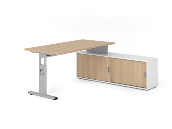 Hammerbacher Aufsatz-Schreibtisch OSE16, 160x80cm, Platte: Eiche, 25mm dick, T-Fuß Gestell Silber, Ahorn, SB/E/S/W/E, VOSE16SB/E/S/W/E