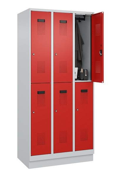 C+P Doppelstöckiger Spind Evolo PLUS, mit Sockel, 6 Fächer, 1950x900x500mm, 7035, Frontfarbe RAL 3020 Verkehrsrot, Zylinderschloss, 049320-30 S10032