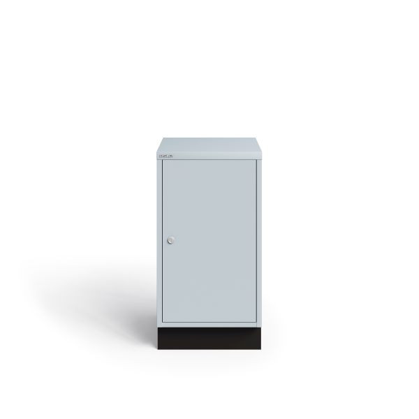 Bisley MultiDrawer, 29er Serie, abschließbare Flügeltüre mit Sockel, Türanschlag links,Farbe lichtgrau, LS29L645