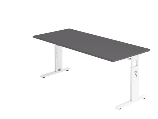 Hammerbacher Schreibtisch C-Fuß 180x80cm Graphit/Weiß, Arbeitshöhe 65-85 cm, VOS19/G/W