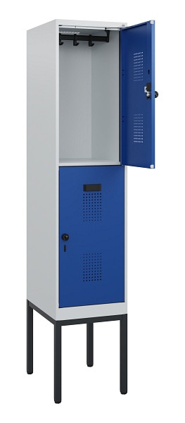 C+P Doppelstock-Spind Evolo PLUS, Gestell, 2 Fächer, 1950x400x500mm, 7035/5010, Drehriegel, 0493305-12 S10006