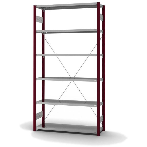 hofe Fachboden-Grundregal, 2500x400x1300 mm, 6 Fachebenen, verzinkt / RAL 3004, 180 kg Fachlast, 1000 kg Feldlast, einseitige Bedienung, HRG254013XL