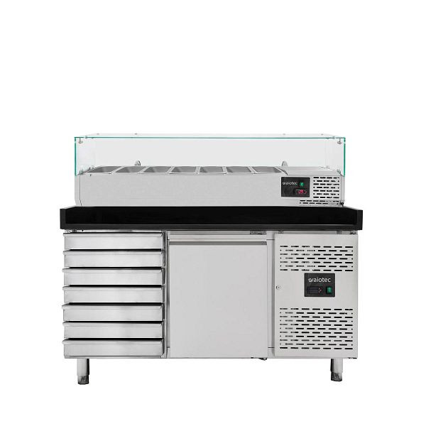 Vaiotec EASYLINE Pizzakühltisch 800 / 1-türig & 7 Schubladen "schwarz" inkl. Kühlaufsatz GN1/4, 11265