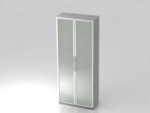Hammerbacher Glastürenschrank 5OH 34, 6cm tief Bogengriff Grau, 80x34,9x188 cm (BxTxH), V4200/5/S/BM