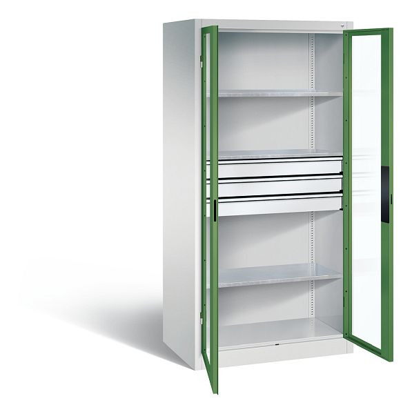 C+P Werkzeugschrank Acurado, H1950xB930xT600mm, Farbe: Lichtgrau / Resedagrün, Muldengriff, 8922-55302 S10017