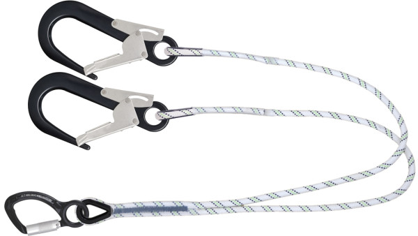 Kratos SILVA 2 Gegabelte Verbindungsmittel aus geflochtenem Seil 1 m, 1 Aluminiumkarabiner Öffnung 22 mm, 2 Gerüstkarabinern Öffnung 60 mm, FA4060110