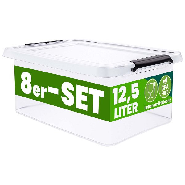 DEUBA Aufbewahrungsbox, VE: 8er-Set 39x29x17cm 12,5L transparent stapelbar, 997679