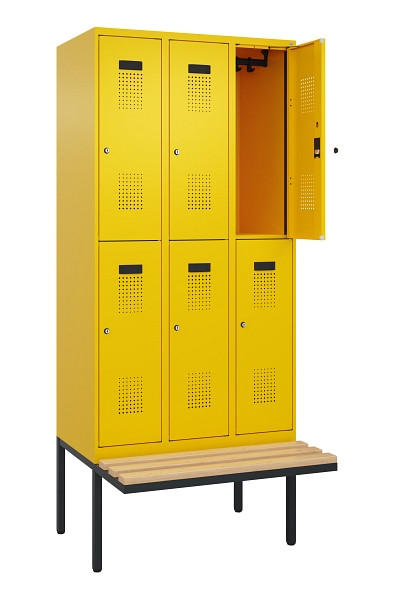 C+P Doppelstock-Spind Evolo PLUS, Bank, 6 Fächer, 2120x900x815mm, 1023/1023, Zylinderschloss, Sitzfläche Buche-Hartholz, 0493407-30 S10049