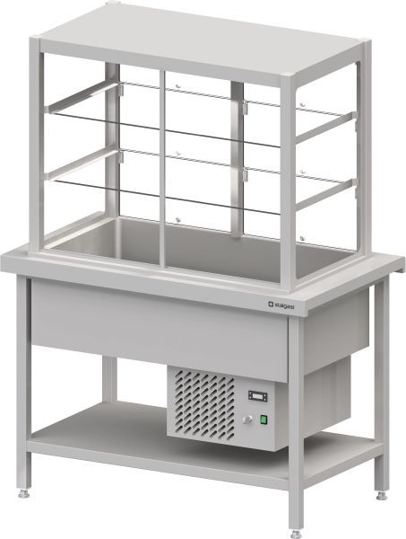 Stalgast Edelstahl Kaltausgabe mit Selbstbedienungsvitrine und Kühlwanne, 1245x750x880, Granitabdeckung "Standard G1", CF12205