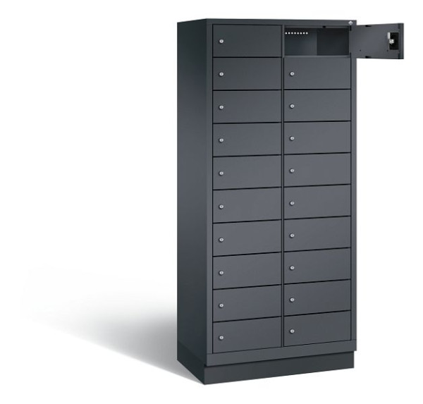 C+P Schließfachschrank Evolo, H1800xB810xT500mm, Farbe: Schwarzgrau, mit Steckdosenleiste, 48020-2210 S10177