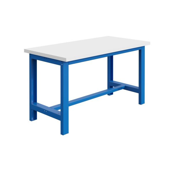 SOFAME SI Schwerlastwerkbank B 1500 x T 750 x H 840mm, RESITOP Laminat-Arbeitsplatte 40 mm, Himmelblau RAL 5015, W010010160BI