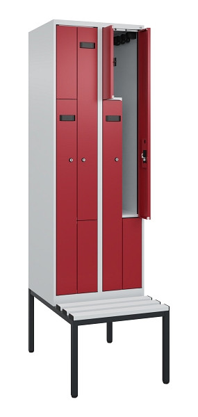 C+P Z-Spind Evolo PLUS, Bank, 4 Fächer, 2120x600x815mm, 7035/3003, Zylinderschloss, Sitzfläche Kunststoff, Sitzbank, 0490537-204 S10082