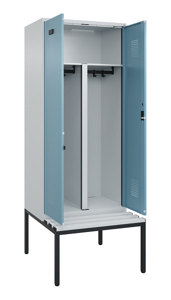 C+P PSA Doppel-Spind Evolo PLUS, Bank, 2 Abteile, 2120x800x815mm, 7035/0010, Zylinderschloss, Sitzfläche Kunststoff, Sitzbank, 0490527-22P S10090