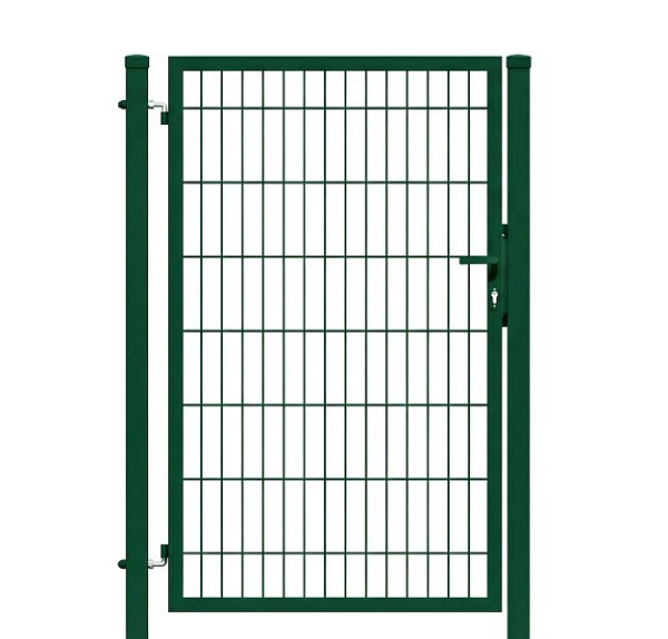 GEWA Gartentor Economy Einflügelig 1m Breit 1m Hoch Doppelstabmattentor RAL6005 Moosgrün Inkl. Pfosten und Zubehör, ETE-656-1030-1000-TP50-6005