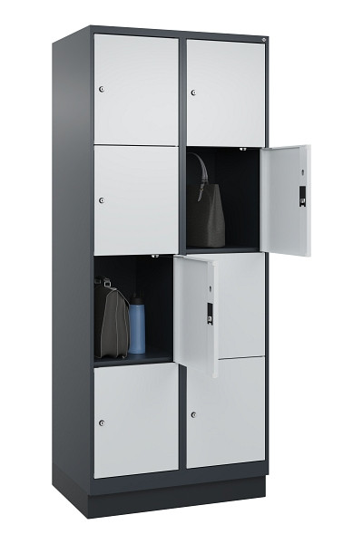 C+P Schließfachschrank Evolo PLUS, mit Sockel, 8 Fächer, 1950x800x500mm, 7016/70, Frontfarbe RAL 7035 Lichtgrau, 049020-224 S10017