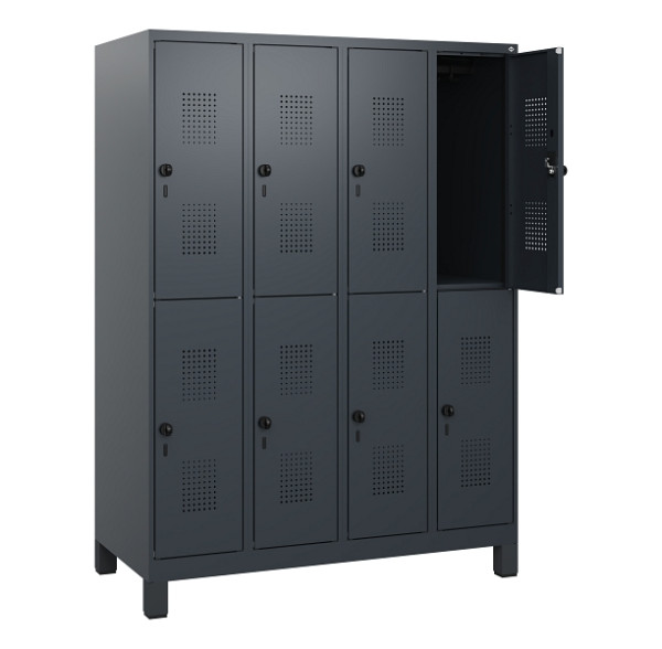 C+P Doppelstöckiger Spind Evolo PLUS, Füße, 8 Fächer, 1630x1200x500mm, 7016/7016, Drehriegel, 0493105-40 S10016