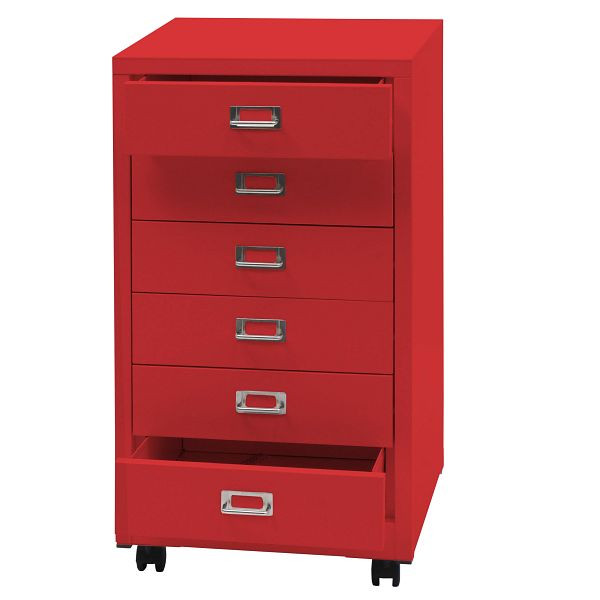 Mendler Rollcontainer HWC-L49, Schubladenschrank Stahlschrank Aktenschrank, Metall 75x40x41cm 6 Schubladen, rot, 99462