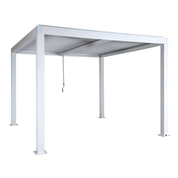 Mendler Pergola HWC-L46, Gartenpavillon Lamellen-Pavillon, 11cm-Aluminium-Gestell, Regenrinne sturmfest, 3x3m, weiß, 99255+99256+99257+99258