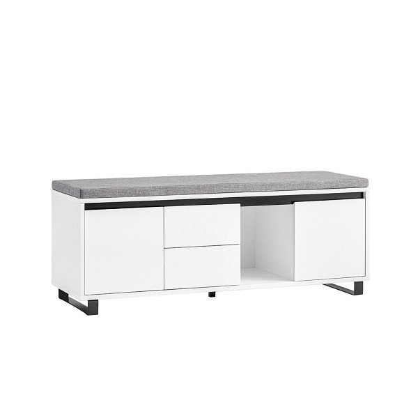 SoBuy Schuhbank mit 2 Schubladen Weiß 110x35x42 cm, Industriell, FSR176-W