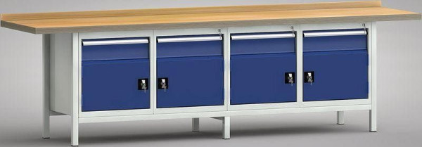 KLW Profi-Werkbank - 3000 x 700 x 905 mm L x T x H (ERGO-Version), je Arbeitsplatz links & rechts 150EA/Türe 350 mm, WP427E-3000M45-E1650