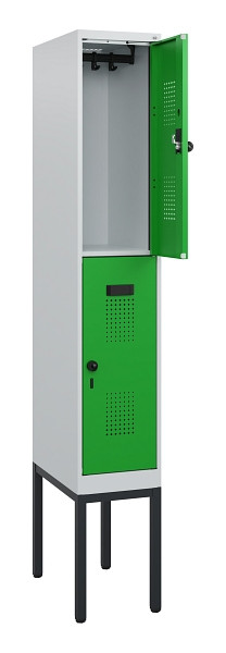 C+P Doppelstock-Spind Evolo PLUS, Gestell, 2 Fächer, 1950x300x500mm, 7035/6037, Drehriegel, 0493305-10 S10011