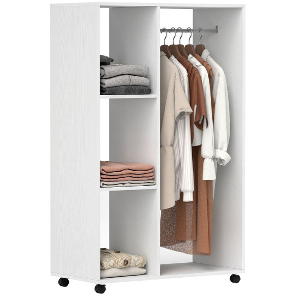 HOMCOM Kleiderschrank auf Rollen, mobile Garderobe, Garderobenschrank, Rollbarer Kleiderständer, 831-078V92WT