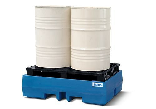 DENIOS Auffangwanne PolySafe ECO aus Polyethylen (PE), mit PE-Palette, für 2 Fässer à 200 Liter, 160729