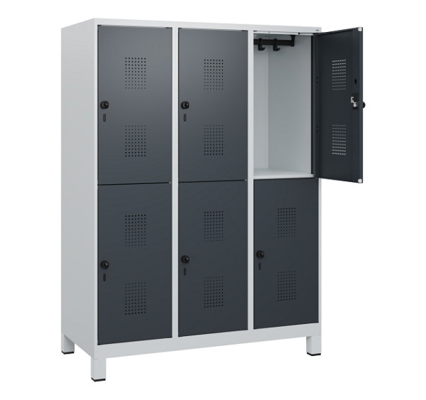 C+P Doppelstöckiger Spind Evolo PLUS, Füße, 6 Fächer, 1630x1200x500mm, 7035/7016, Drehriegel, 0493105-32 S10012