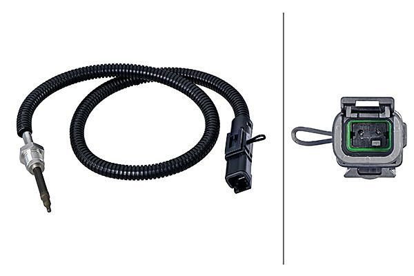 HELLA Sensor, Abgastemperatur, 2-polig, geschraubt, Kabel: 560mm, 6PT 358 181-391
