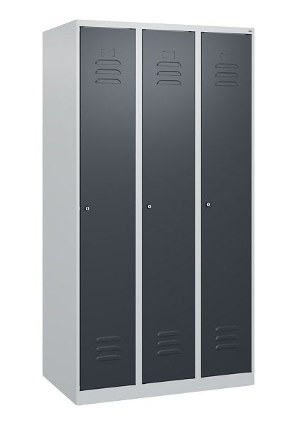 C+P Umkleidespind Classic PLUS mit Mitteltrennwand, 3 Abteile, 1700x900x500mm, 7035/7016, Zylinderschlösser, 0800007-30F S10020