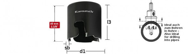 Karnasch Hartmetall-bestückte Lochsäge Schnitttiefe 60mm, d=108mm, 201150108