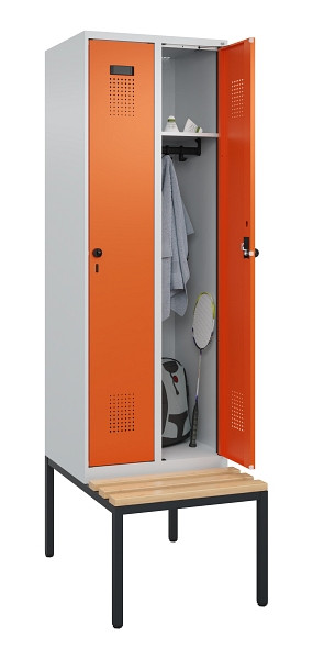 C+P Spind Evolo PLUS, 2 Abteil, 2120x600x815mm, 7035/2004, Drehriegel, Sitzfläche Buche-Hartholz, Sitzbank, 0490507-20 S10002