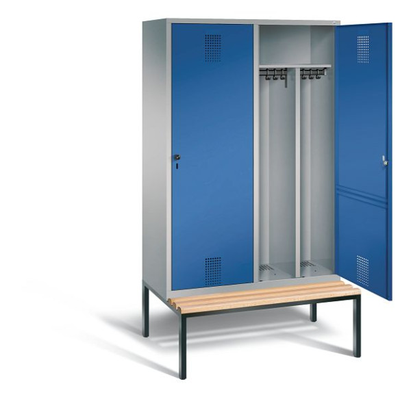 C+P Schwarz-Weiss-Spind Evolo, H2090xB1190xT500mm, Farbe: Weißaluminium / Enzianblau, 48250-40 S10105