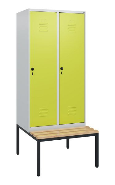 C+P Umkleidespind Classic PLUS, mit untergebauter Sitzbank, 2 Abteile, 1950x800x815mm, 7035/0024, Drehriegel, Buche-Sitzleisten, 0800505-22 S10010