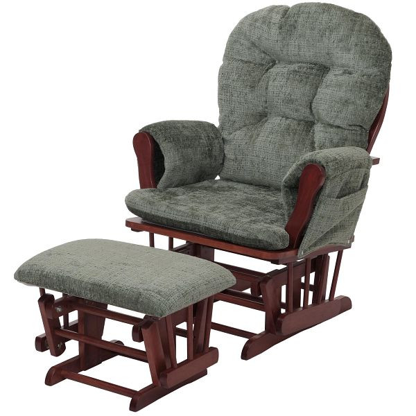 Mendler Relaxsessel HWC-C76, Schaukelstuhl Schwingstuhl mit Hocker Stoff Chenille (465g/m²) Öko-Tex, grün, Gestell dunkel, 109013