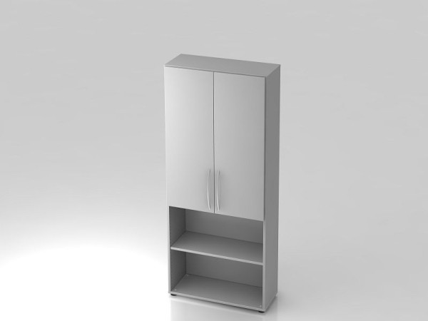 Hammerbacher Regal 5OH, 3OH Türen unten, Bogengriff Grau/Grau, 80x34,6x188 cm (BxTxH), V4770/5/5/BM