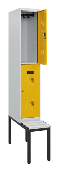 C+P Doppelstöckiger Spind Evolo PLUS, Bank, 2 Fächer, 1950x300x815mm, 7035/1004, Zylinderschloss, Sitzfläche Kunststoff, Sitzbank, 0493505-10 S10135