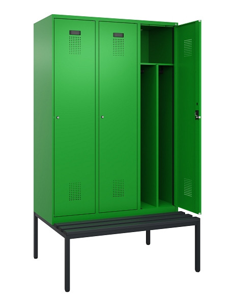 C+P Spind Evolo PLUS, 3 Abteile, 2120x1200x815mm, 6037/6037, Haken 4, Zylinderschloss, Sitzfläche Kunststoff, Sitzbank, Trennwand, 0490507-32F S10106
