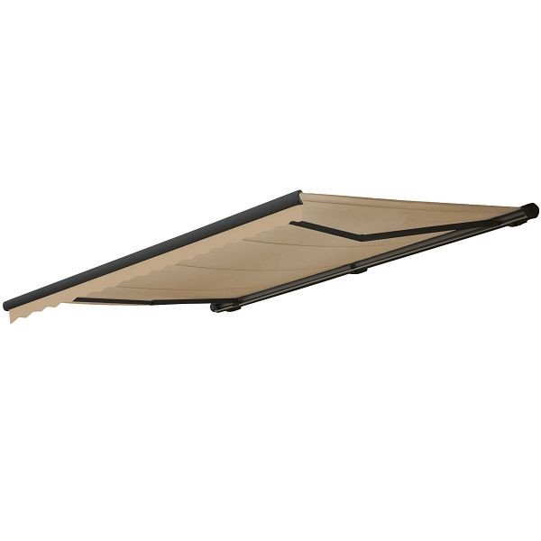Mendler Elektrische Kassetten-Markise T122, Vollkassette Volant 4x3m, Polyester Creme, anthrazit, 58262+34295+58310+34301