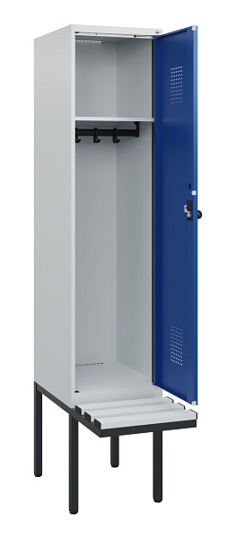 C+P Spind Evolo PLUS, 1 Abteil, 1950x400x815mm, 7035/5010, Drehriegel, Sitzfläche Kunststoff, 0490405-12 S10060