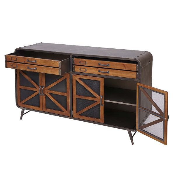 Mendler Sideboard HWC-F91, Kommode Schrank Highboard, Industrial Tanne Holz Metall 80x126x38cm, braun-schwarz, 70614