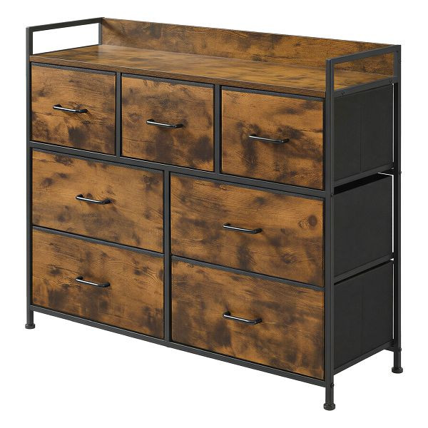 SONGMICS Stoffkommode, Schlafzimmer-Stauraum, mit 7 Schubladen, mit Metallrahmen und Griffen, Industrie, rustikal braun und schwarz, LTS137B01