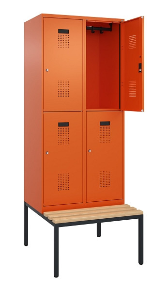C+P Doppelstock-Spind Evolo PLUS, Bank, 4 Fächer, 2120x800x815mm, 2004/2004, Zylinderschloss, Sitzfläche Buche-Hartholz, Sitzbank, 0493507-22 S10050