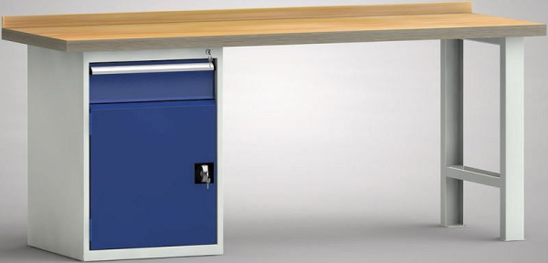 KLW Profi-Werkbank - 2000 x 700 x 845 mm L x T x H, links: 150EA/Türe 550mm rechts: U-Hut-Fußelement, WP515N-2000M45-E7022