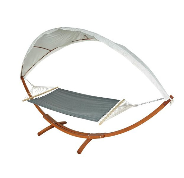 Mendler Hängematte HWC-J47, Hängeschaukel bis 200kg Sonnendach FSC-Holzgestell 420cm 2 Personen, braun, grau, 80680+80681